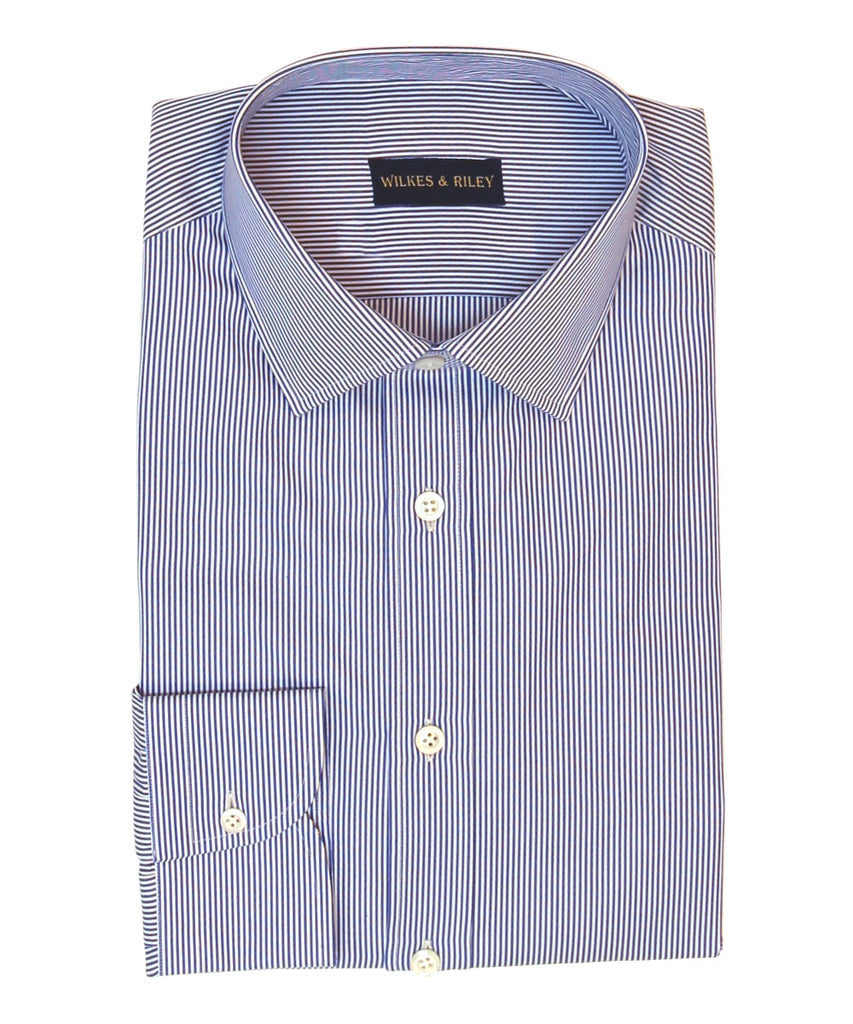 Wilkes and Riley Tailored Fit Blue Bengal Stripe W/ Spread Collar Button Cuff