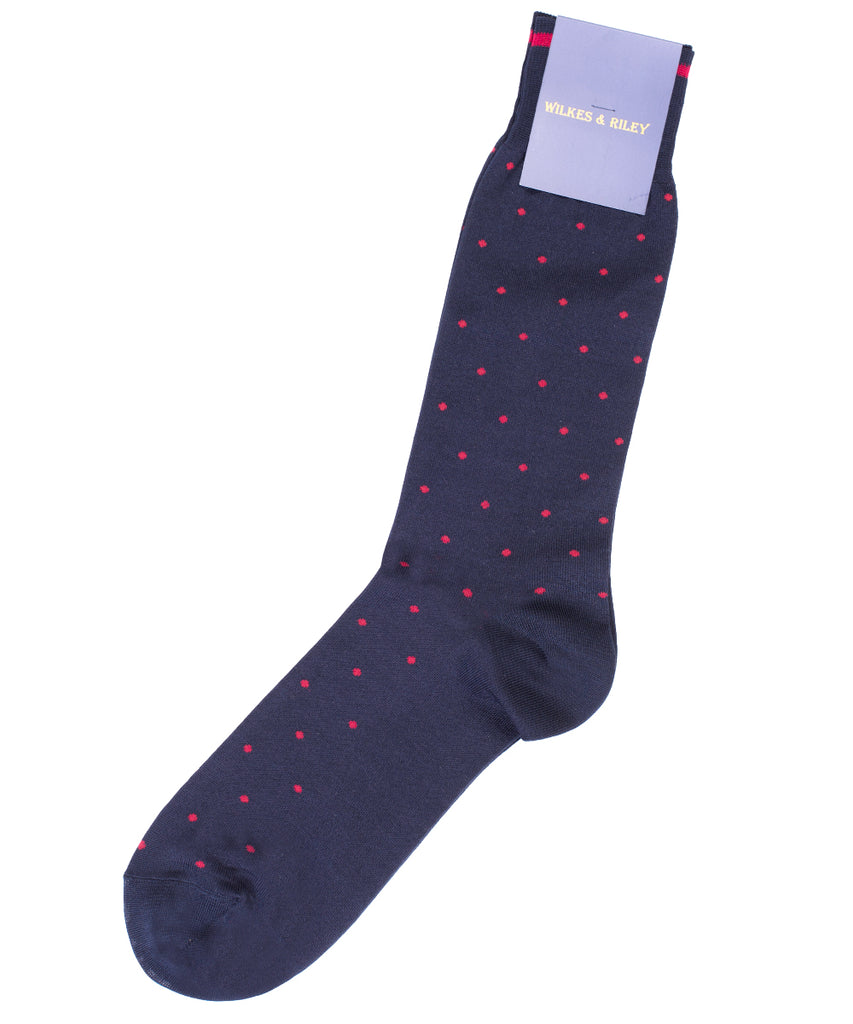 Navy With Berry Dot Cotton Sock - Mid Calf