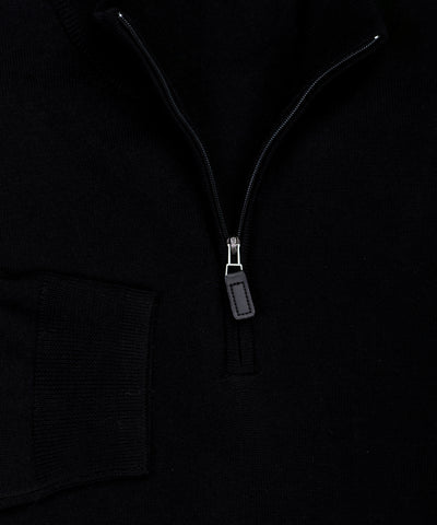 Ultra-fine Zegna Baruffa Half-Zip Merino Wool Sweater - Black