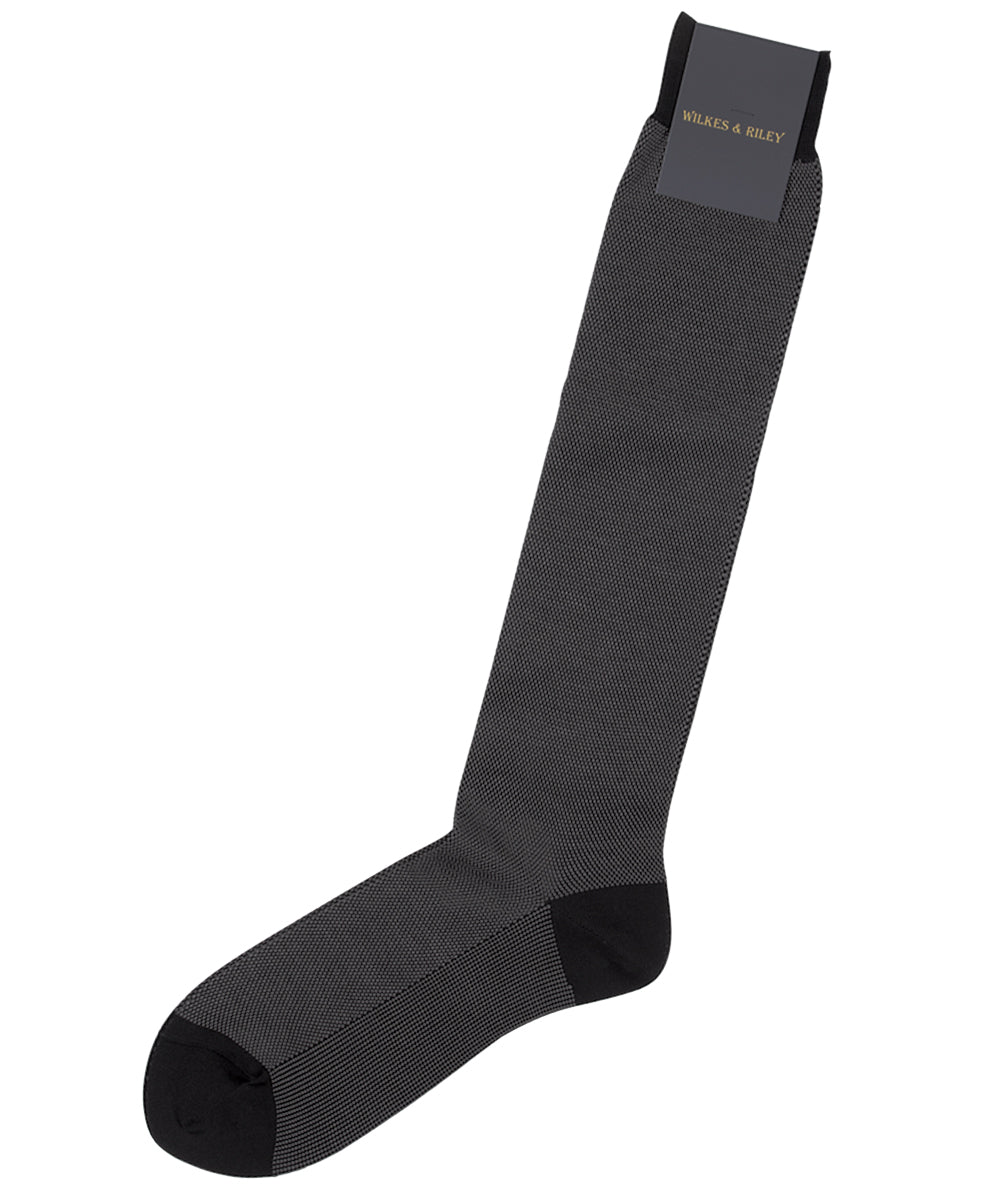 Black Bird's Eye Egyptian Cotton Over The Calf Sock