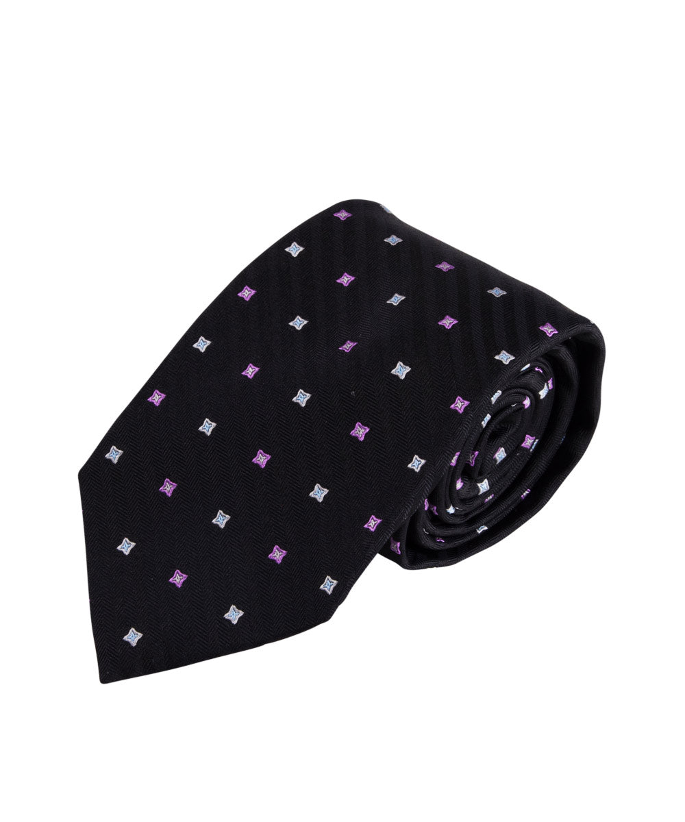 Black Herringbone Neat Tie (Long) - Wilkes & Riley, LLC