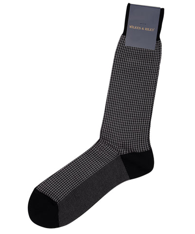 Black Houndstooth Egyptian Cotton - Mid Calf Sock