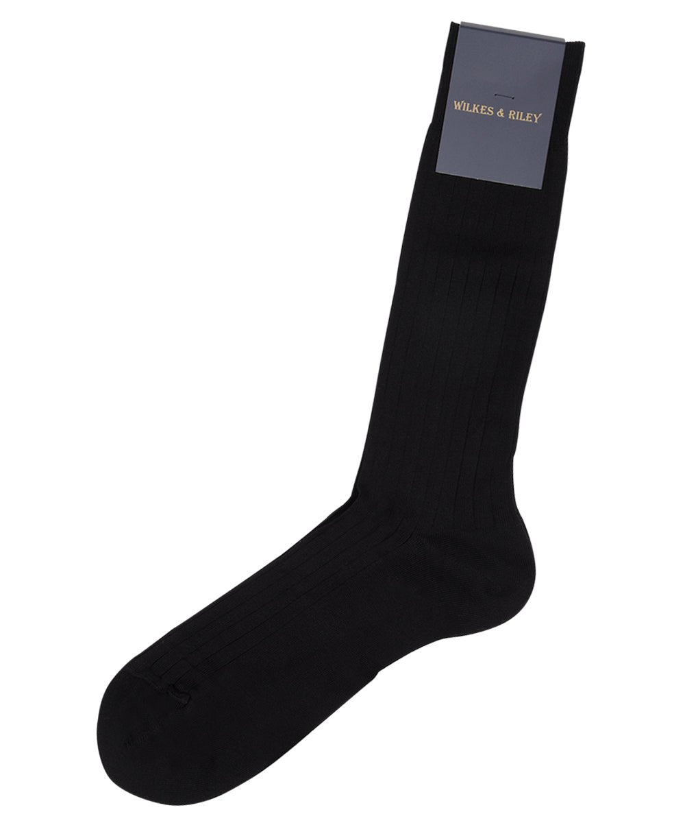 Black Ribbed Cotton Lisle “Filo Di Scozia” - Mid Calf - Wilkes & Riley, LLC