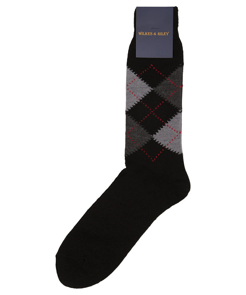 Black Argyle Wool Crew Sock