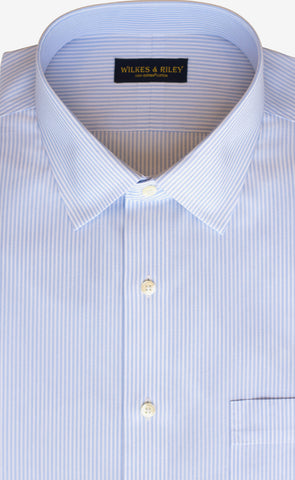 Classic Fit Light Blue End On End Stripe Spread Collar Supima® Cotton Non-Iron broadcloth Dress Shirt