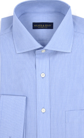 Slim Fit Lt Blue Ground Stripe English Spread Collar French Cuff Supima® cotton Non-Iron Broadcloth Dress Shirt