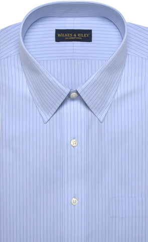 Classic Fit Blue Stripe Point Collar Supima® Cotton Non-Iron Broadcloth Dress Shirt