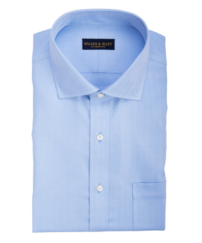 Tailored fit Blue Herringbone English Spread Collar Supima® Cotton Non-Iron Dress Shirt (B/T)