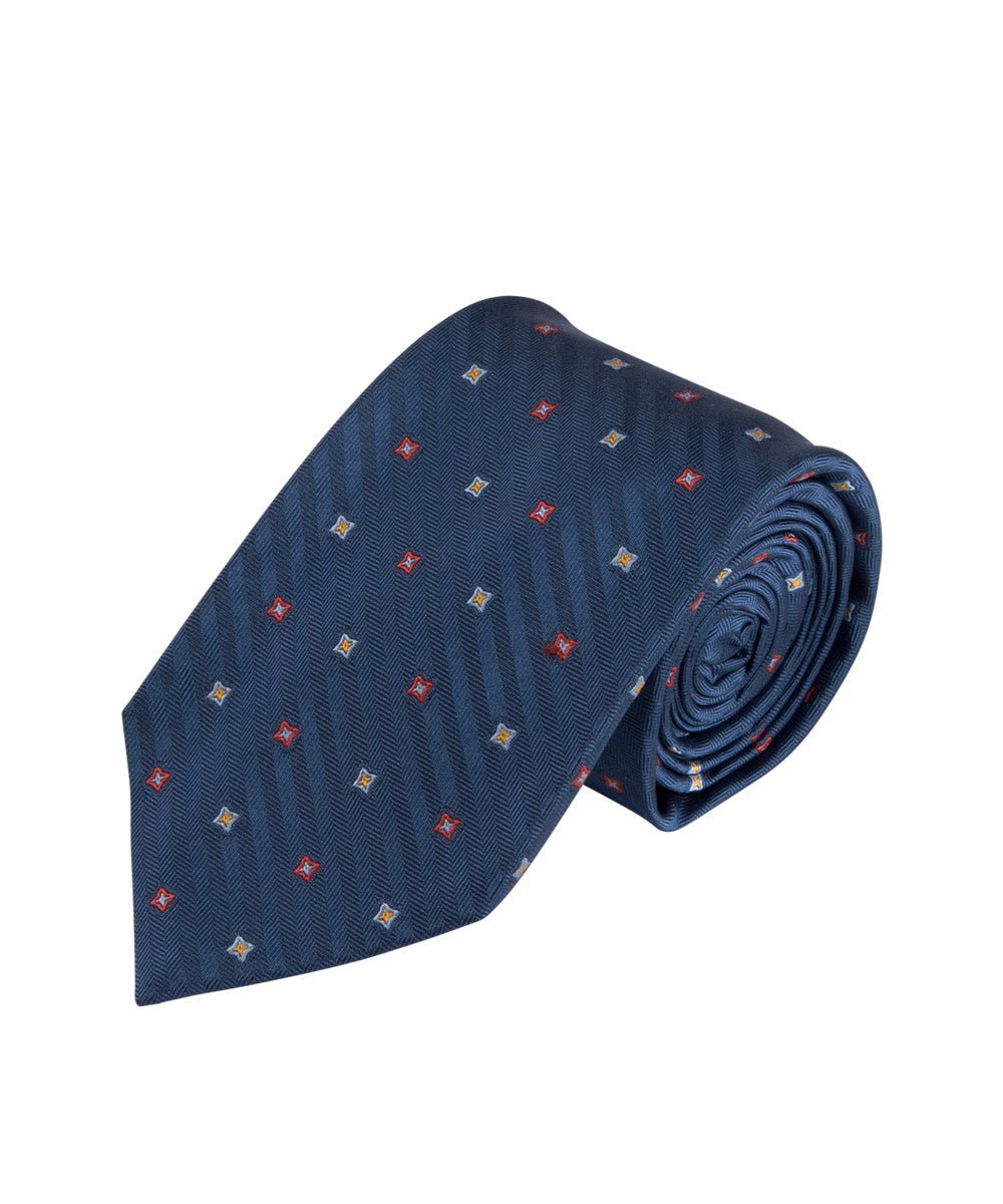 Blue Herringbone Neat Tie (Long) - Wilkes & Riley, LLC