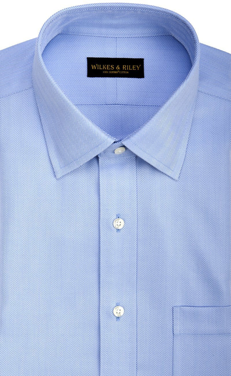 Tailored fit Blue Herringbone Spread Collar Supima® Cotton Non-Iron Dress Shirt (B/T)