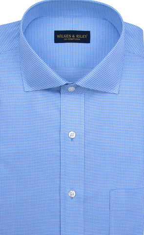 Slim Fit Blue Houndstooth English Spread Collar Supima® Cotton Non-Iron Twill Dress Shirt