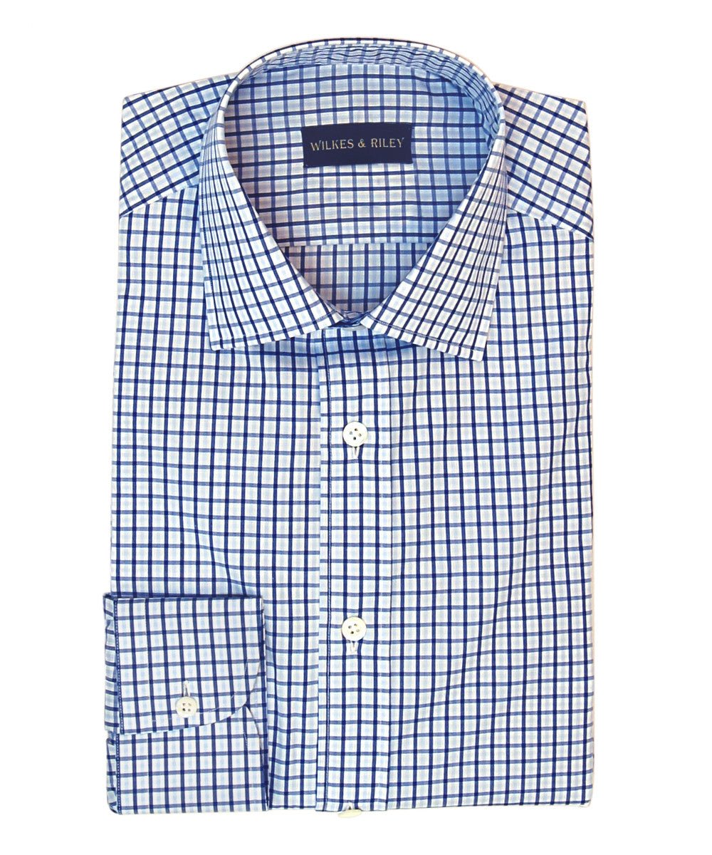 Blue / Lt Blue Plaid with English Spread collar and Button Cuff - Wilkes & Riley, LLC
