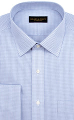 Wilkes & Riley Blue & Navy Micro Check Spread Collar French Cuff