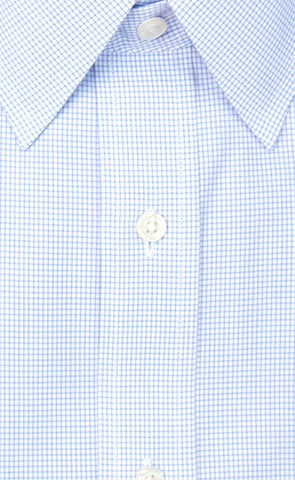 Wilkes and Riley Tailored Fit Blue Mini Check Point Collar Supima® Cotton Non-Iron Broadcloth Alt