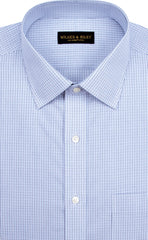 Wilkes and Riley Slim Fit Blue/Navy Micro Check Spread Collar Supima® Cotton Non-Iron Broadcloth Dress Shirt