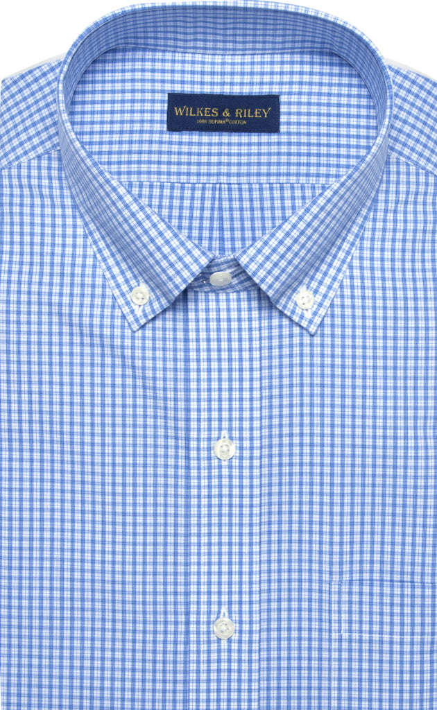 Wilkes & Riley Slim Fit Blue Plaid Button-Down Collar Supima® Cotton Non-Iron Broadcloth Dress Shirt