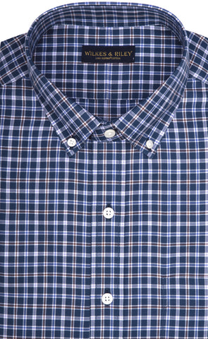 Classic Fit Blue Multi Plaid Twill Button-Down Collar Supima® Cotton Non-Iron Sport Shirt