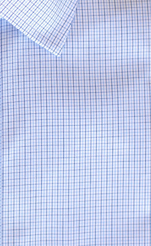 Tailored Fit Blue / Navy Microcheck Spread Collar Supima® Cotton Non-Iron Broadcloth Dress Shirt (B/T)