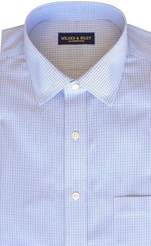 Classic Fit Blue / Navy Microcheck Spread Collar  Supima® Cotton Non-Iron Broadcloth Dress Shirt