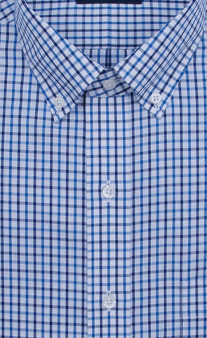Wilkes & Riley Classic Fit Blue / Navy Tattersall Button-Down Collar Supima® Cotton Non-Iron Sport Shirt Alt