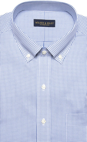 Wilkes & Riley Blue Tailored Fit Pinpoint Check Button Down
