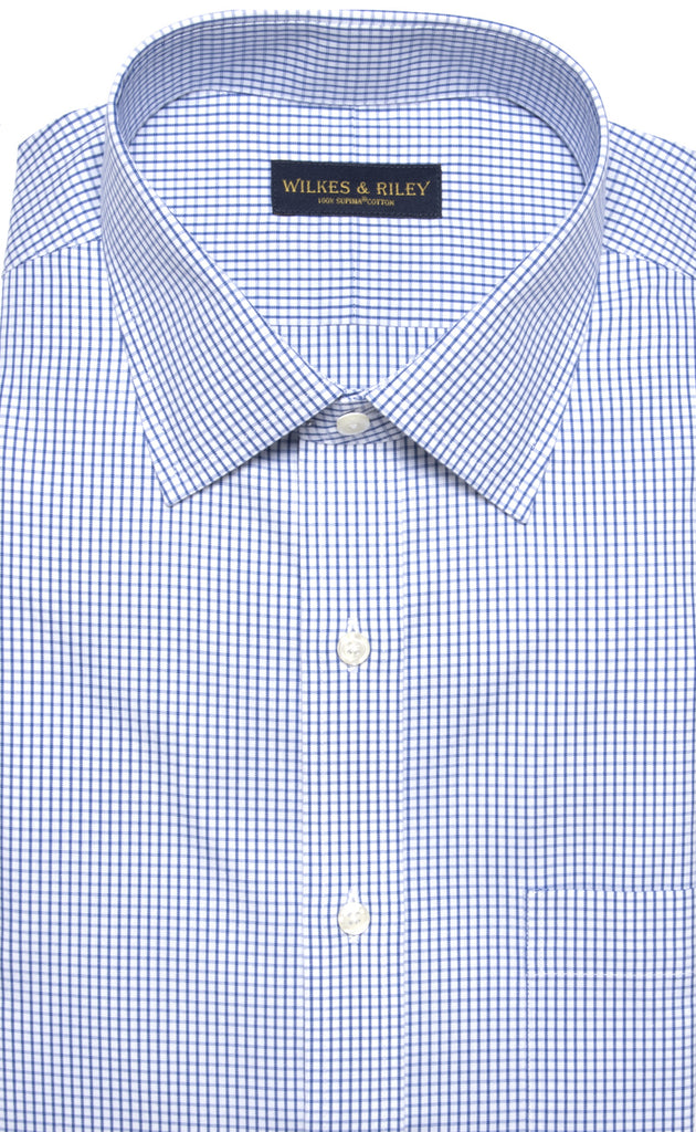 Wilkes & Riley Blue Pinpoint Check Spread Collar