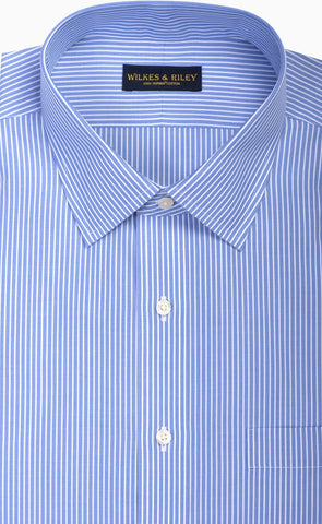 Classic Fit Blue Reverse Stripe Spread Collar Supima® Cotton Non-Iron broadcloth Dress Shirt (B/T)