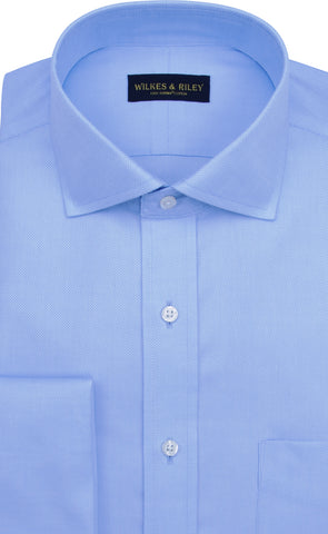 Tailored Fit Blue Solid Royal Oxford English Spread Collar French Cuff Supima® Cotton Non-Iron Dress Shirt