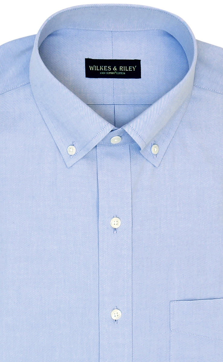 Wilkes and Riley Slim Fit Blue Solid Button-Down Collar Supima® Cotton Non-Iron Pinpoint Oxford Dress Shirt