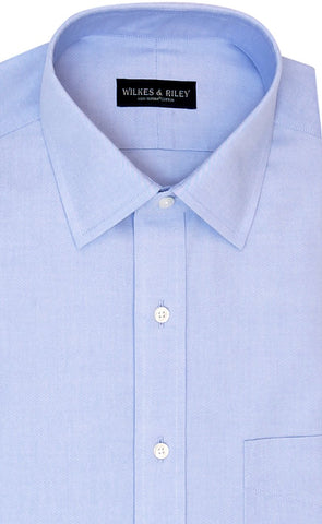 Wilkes and Riley Tailored Fit Blue Solid Spread Collar Supima® Cotton Non-Iron Pinpoint Oxford Dress Shirt