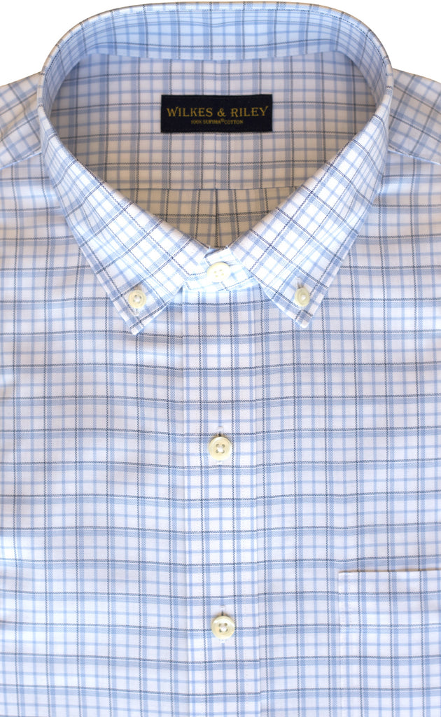 Classic Fit Blue / Navy Twill Check Button-Down Collar Supima® Cotton Non-Iron Sport Shirt