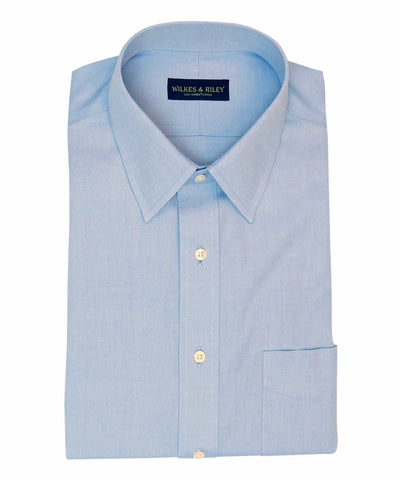 Classic Fit Blue Solid Point Collar Supima® Cotton Non-Iron Pinpoint Oxford Dress Shirt (B/T)