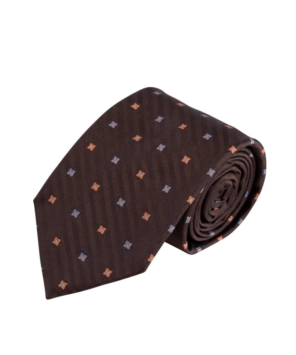 Brown Herringbone Neat Tie (Long) - Wilkes & Riley, LLC