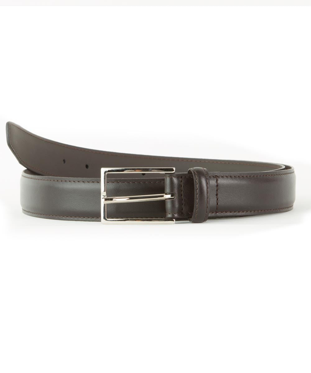 Brown Nappa Full - Grain Leather Edge Stitch Belt - Wilkes & Riley, LLC