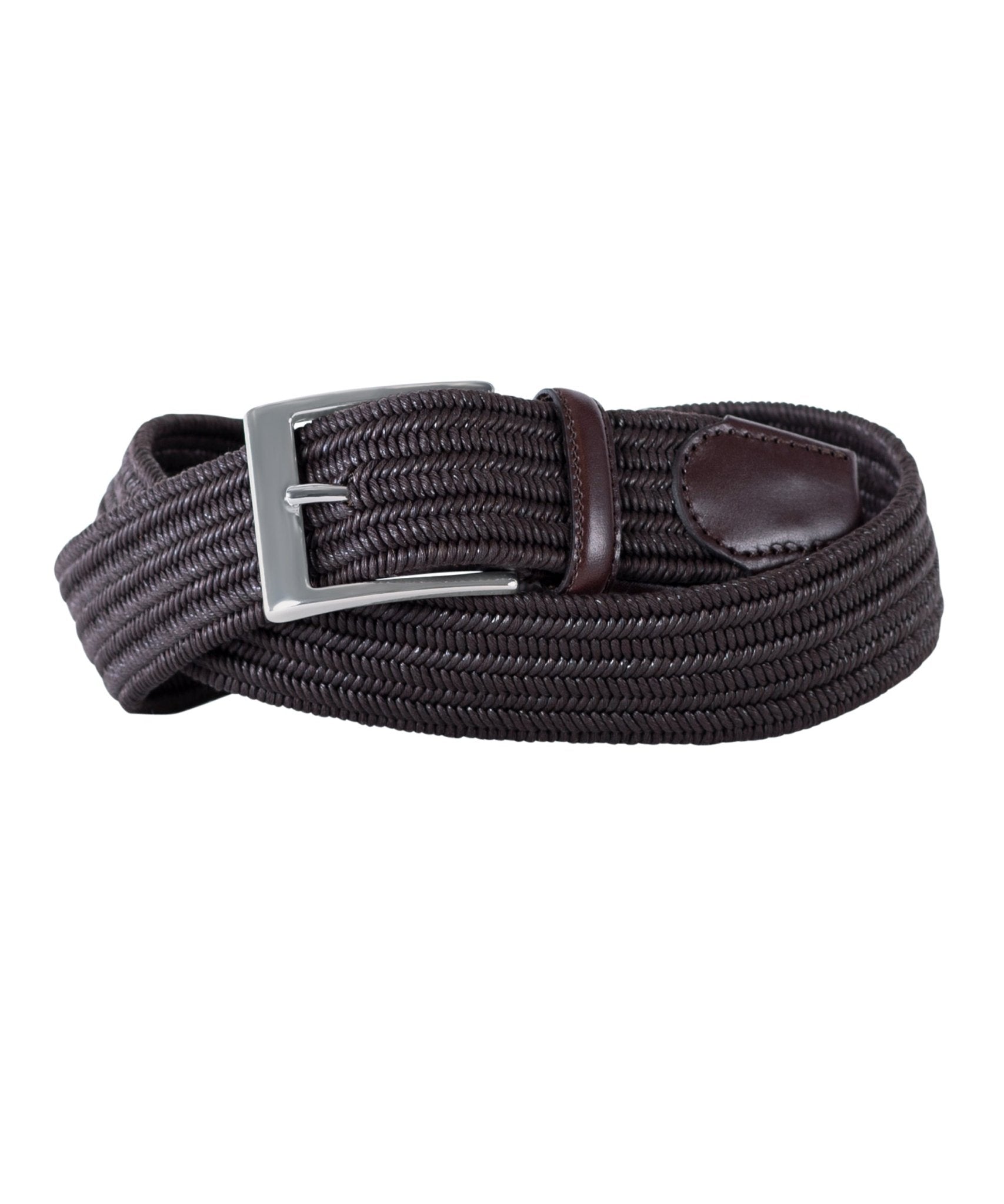 Brown Stretch with Tonal Brown Leather Trim Belt - Wilkes & Riley, LLC
