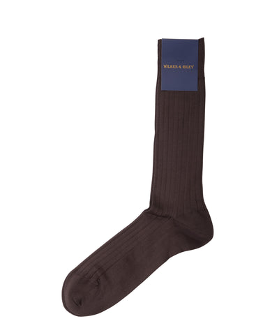 Brown Cotton Lisle Mid-Calf Sock