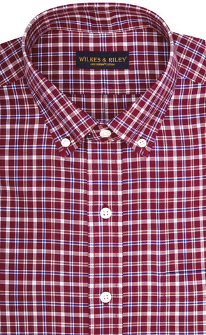 Tailored Fit Burgundy Multi Plaid Twill Button-Down Collar Supima® Cotton Non-Iron Sport Shirt (B/T)