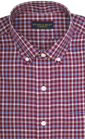 Classic Fit Burgundy Multi Plaid Twill Button-Down Collar Supima® Cotton Non-Iron Sport Shirt