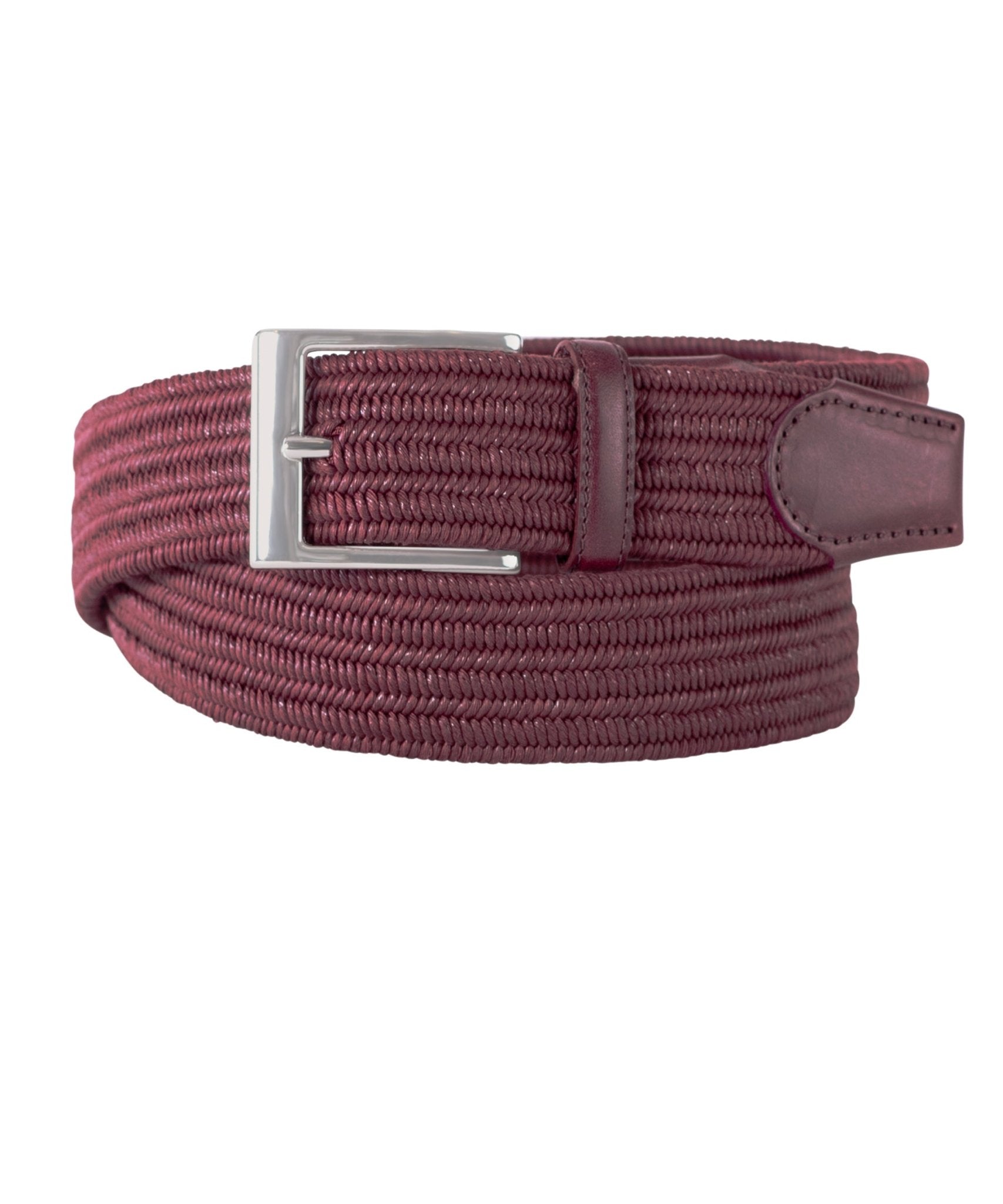 Burgundy Stretch with Brown Leather Trim Belt - Wilkes & Riley, LLC