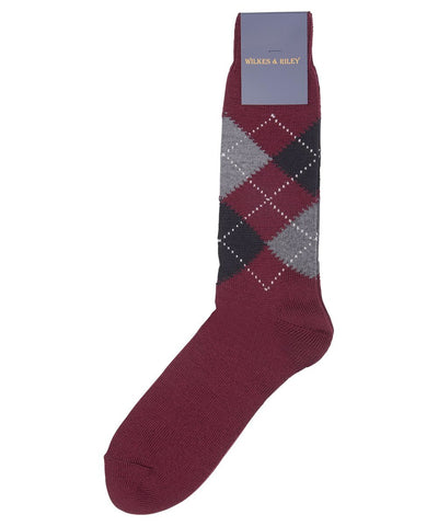 Burgundy Argyle Wool Crew Sock