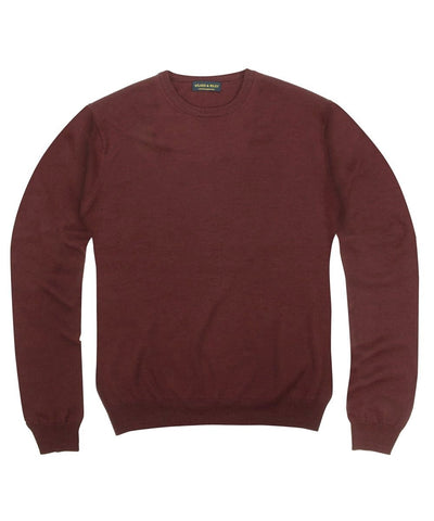 Wilkes & Riley 100% Pure Merino Wool Zegna Baruffa Crewneck Sweater - Burgundy