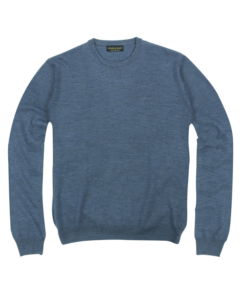 Wilkes & Riley 100% Pure Merino Wool Zegna Baruffa Crewneck Sweater in Blue