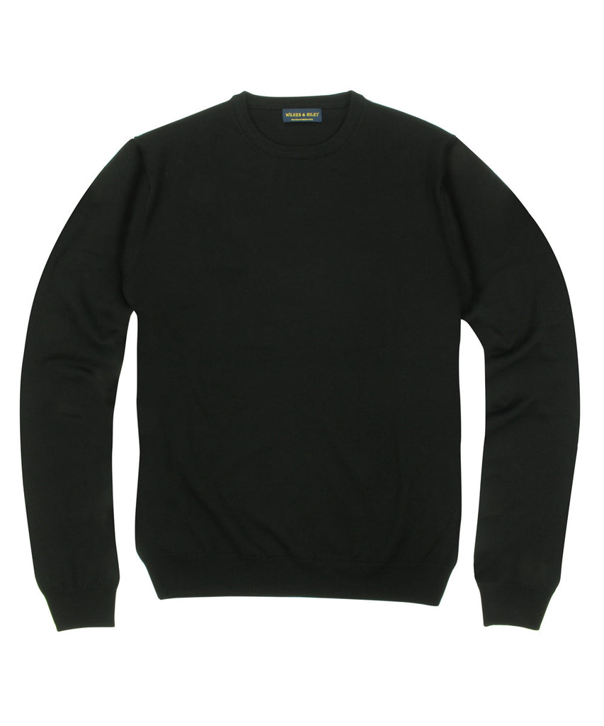 Wilkes & Riley 100% Pure Merino Wool Zegna Baruffa Crewneck Sweater - Black