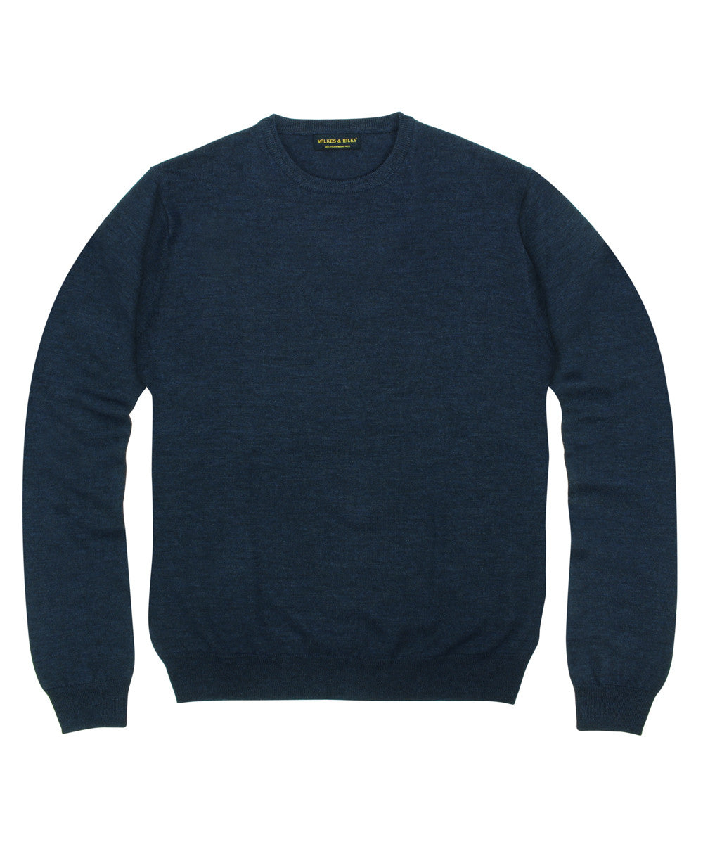 Wilkes & Riley 100% Pure Merino Wool Zegna Baruffa Crewneck Sweater - Navy