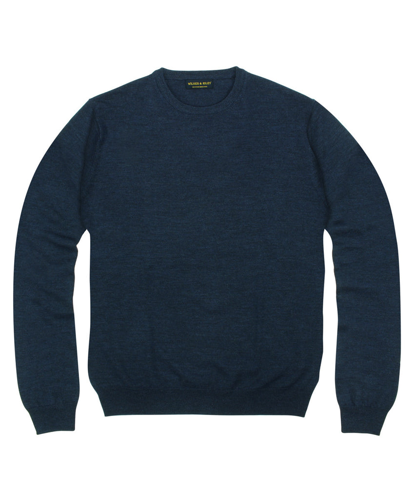 Wilkes & Riley 100% Pure Merino Wool Zegna Baruffa Crewneck Sweater - Navy