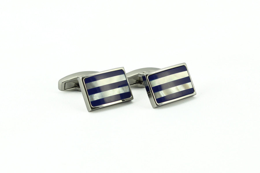 Silver Blue Stripe Cufflinks