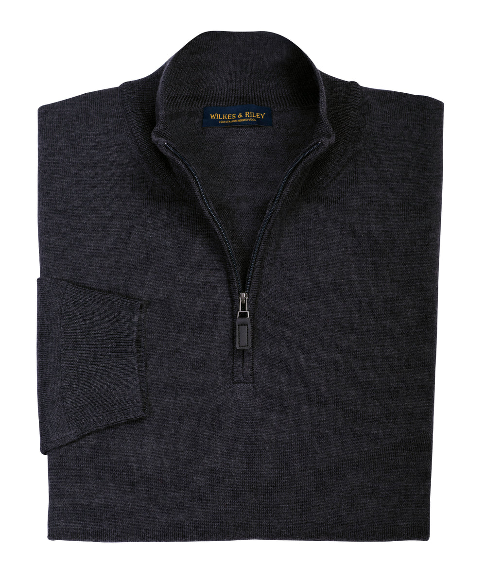 Ultra-fine Zegna Baruffa Half-Zip Merino Wool Sweater - Charcoal