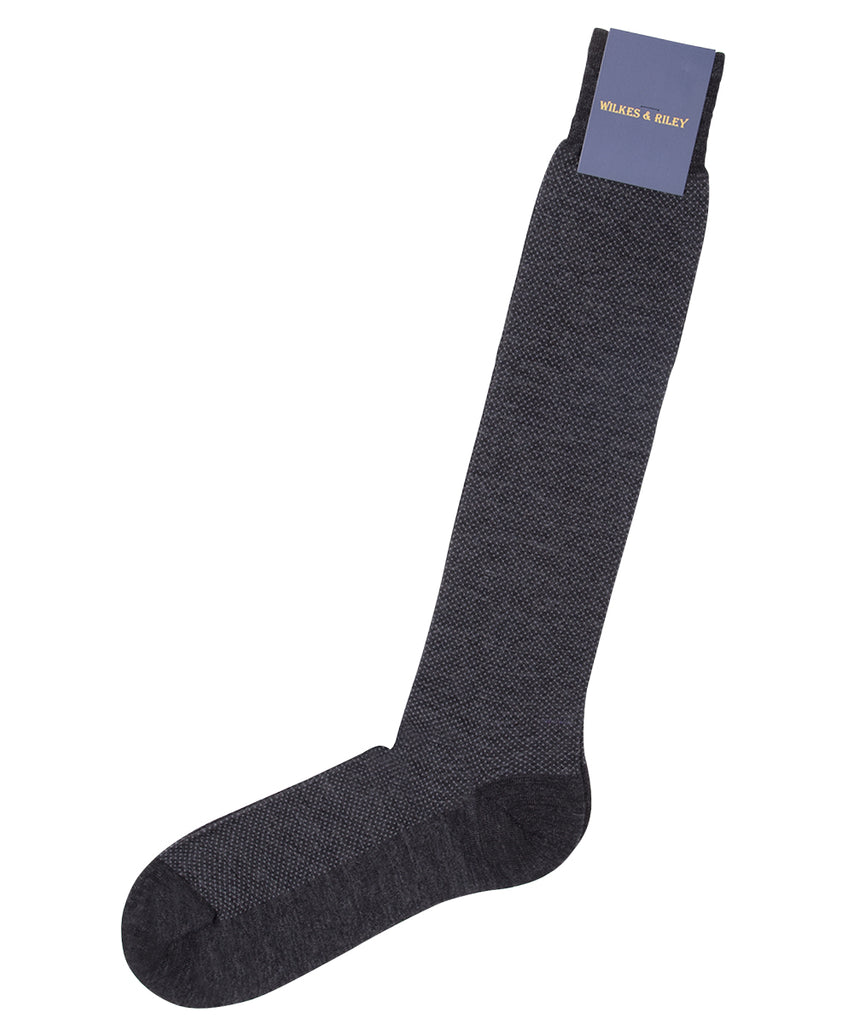 Grey Birdseye Merino Wool Socks - Over The Calf