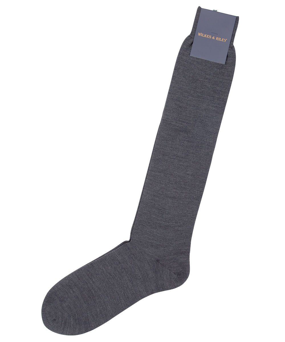 Charcoal Flat Knit Zegna Baruffa Merino Wool - Over the Calf - Wilkes & Riley, LLC