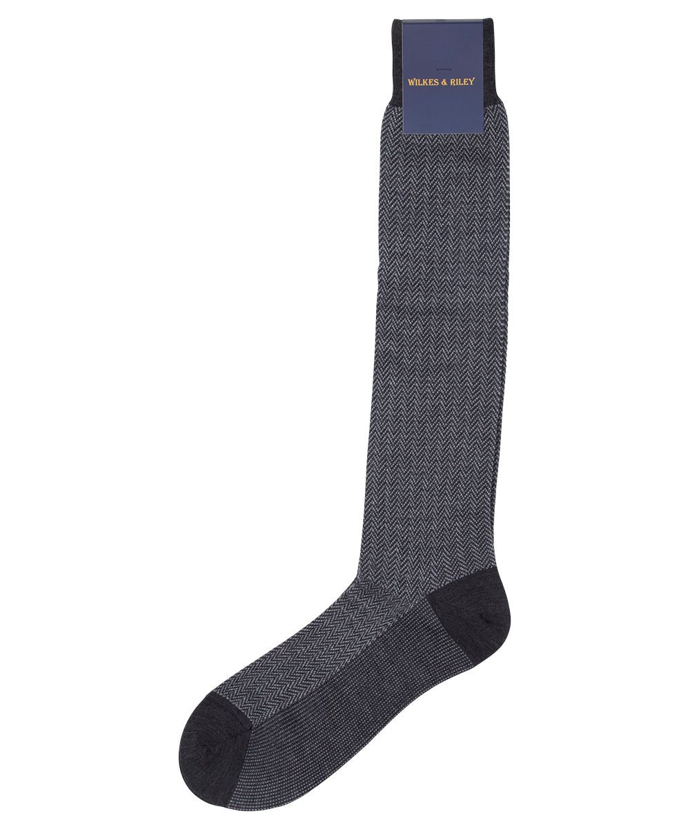 Charcoal Herringbone Zegna Baruffa Merino Wool - Over the Calf sock - Wilkes & Riley, LLC